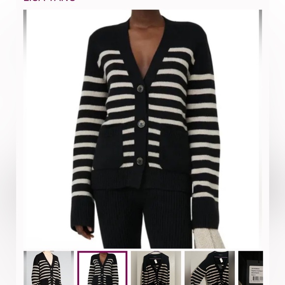 •Lisa Yang Daphne Cashmere Cardigan in Black & Sand Stripes Size 1=S/M - Picture 11 of 14